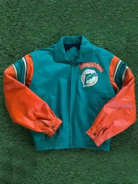 Emilio Alix Earle Miami Dolphins Blue And Orange Leather Jacket
