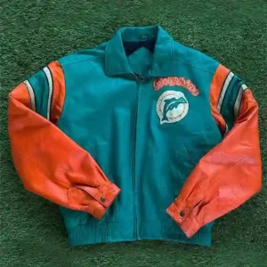 Emilio Alix Earle Miami Dolphins Blue And Orange Leather Jacket