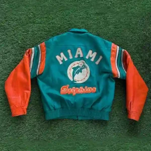 Emilio Alix Earle Miami Dolphins Blue And Orange Leather Jacket Back