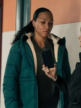Evangeline Navarro True Detective S04 Green Puffer Coat