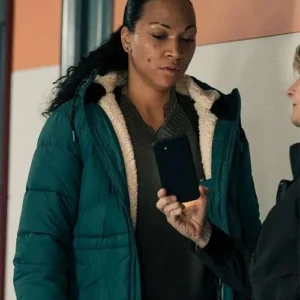 Evangeline Navarro True Detective S04 Green Puffer Coat