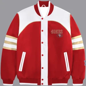 Gamble Red And White Niners Leather Varsity Jacket