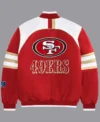 Gamble Red And White Niners Leather Varsity Jacket Back