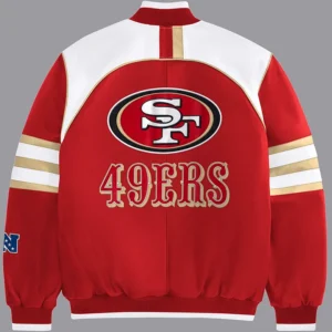 Gamble Red And White Niners Leather Varsity Jacket Back