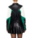 Green And Black Womens Colorblock Cropped Leather Jacket Back