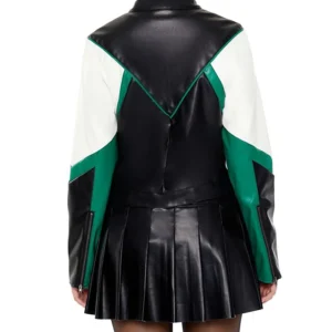 Green And Black Womens Colorblock Cropped Leather Jacket Back