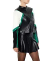 Green And Black Womens Colorblock Cropped Leather Jacket Style
