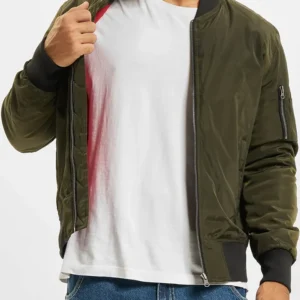 Green Satin Bomber Varsity Jacket