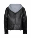 Harry Black Motorcycle Leather Hooded Jacket Back