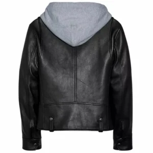 Harry Black Motorcycle Leather Hooded Jacket Back