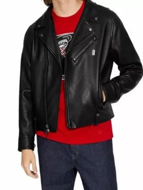 Harry Black Motorcycle Leather Hooded Jacket Main