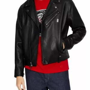 Harry Black Motorcycle Leather Hooded Jacket Main