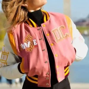 Hellen Washington Commanders Pink Cropped Varsity Jacket