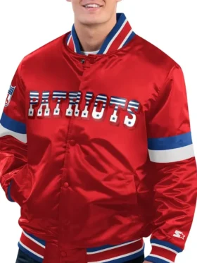 Home Game New England Patriots Red Satin Varsity Jacket
