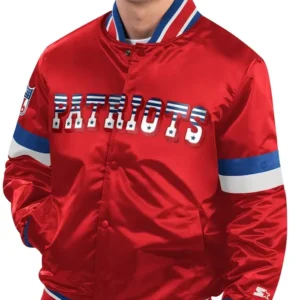 Home Game New England Patriots Red Satin Varsity Jacket