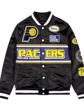 Indiana Pacers Black Satin Varsity Jacket