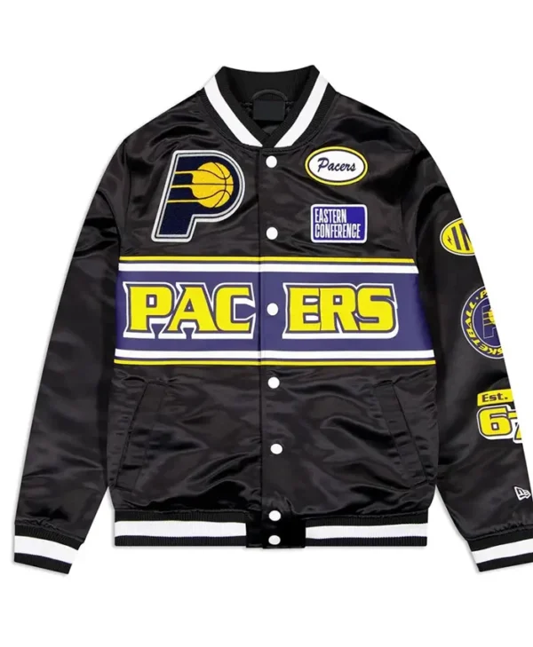 Indiana Pacers Black Satin Varsity Jacket