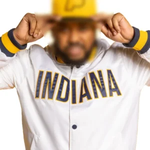 Indiana Pacers White Full Snap Bomber Jacket