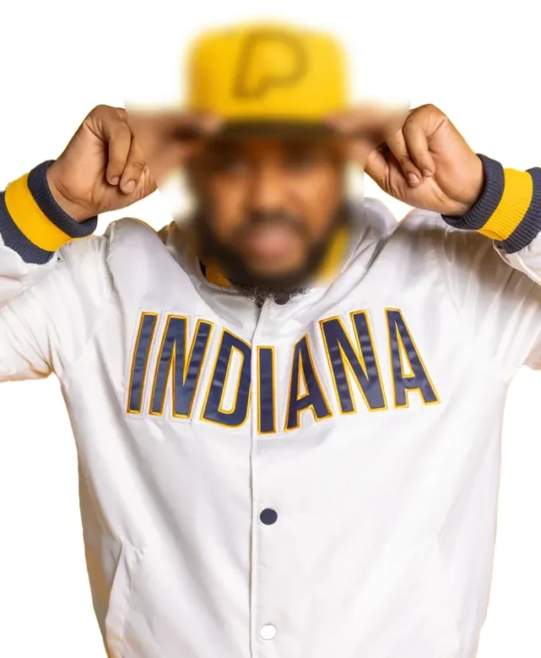 Indiana Pacers White Full Snap Bomber Jacket