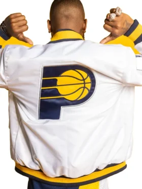 Indiana Pacers White Snap Bomber Jacket