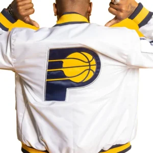 Indiana Pacers White Snap Bomber Jacket