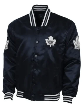 Jacey Toronto Maple Leafs Navy Blue Button Up Satin Jacket