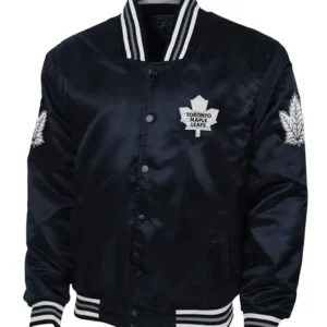 Jacey Toronto Maple Leafs Navy Blue Button Up Satin Jacket