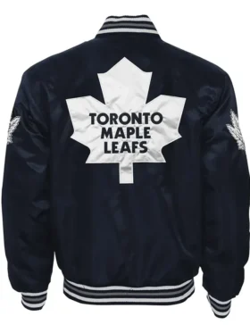Jacey Toronto Maple Leafs Navy Blue Button Up Satin Jacket Back