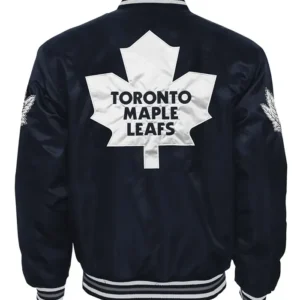 Jacey Toronto Maple Leafs Navy Blue Button Up Satin Jacket Back