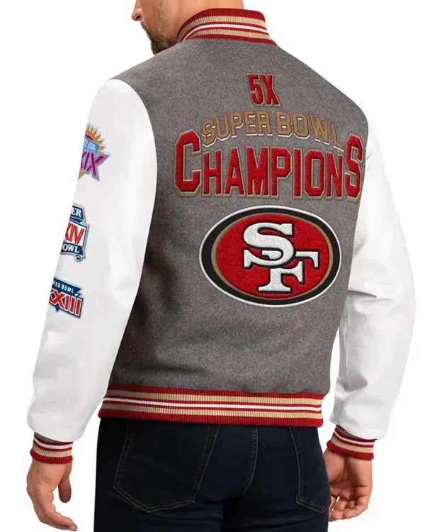 Janis Eaton San Francisco 49ers Gray Varsity Jacket Back
