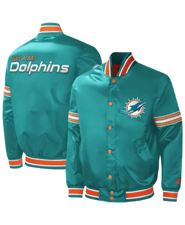 Jayde Miami Dolphins Satin Green Varsity Jacket