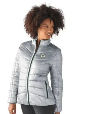 Jayden Batz Green Bay Packers Silver Puffer Jacket