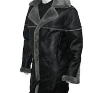 Josh Shearling Fur Lapel Collar Sheepskin Leather Coat