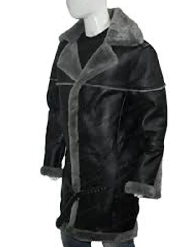 Josh Shearling Fur Lapel Collar Sheepskin Leather Coat