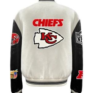 Kansas City Chiefs Letterman Jacket Wool Leather Varsity Off White And Black