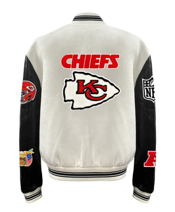 Kansas City Chiefs Letterman Jacket Wool Leather Varsity Off White And Black
