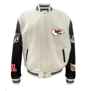 Kansas City Chiefs Letterman Jacket Wool Leather Varsity Off White And Black For Men