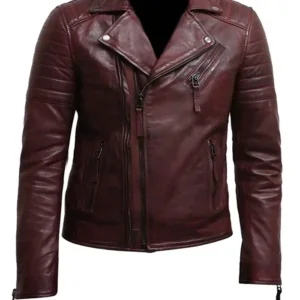 Kaylee Mens Burgundy Real Leather Biker Jacket 