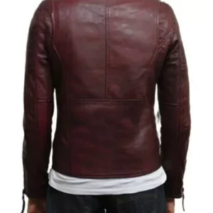 Kaylee Mens Burgundy Real Leather Biker Jacket Back