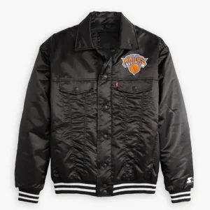 Knicks Black Satin Starter Bomber Jacket
