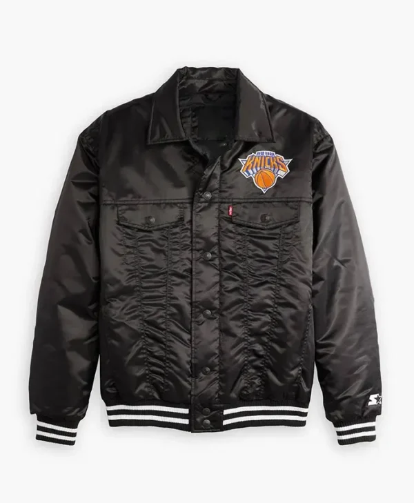 Knicks Black Satin Starter Bomber Jacket