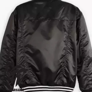 Knicks Black Satin Starter Bomber Jacket Back