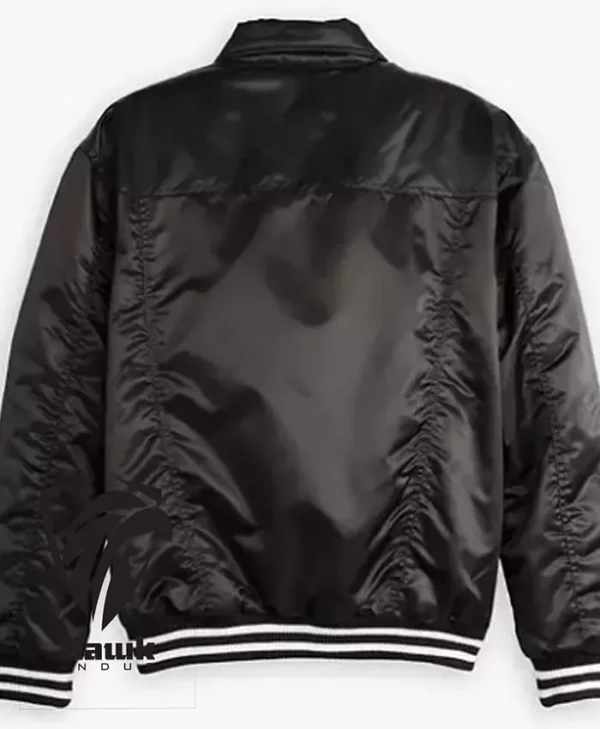 Knicks Black Satin Starter Bomber Jacket Back