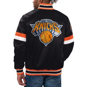 Knicks Black Varsity Jacket Orange Letters Back