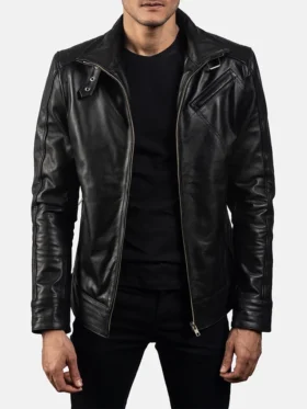 Legacy Black Leather Biker Jacket For Mens Main