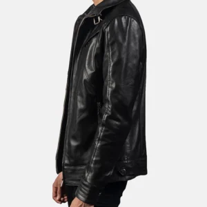 Legacy Black Leather Biker Jacket For Mens Side
