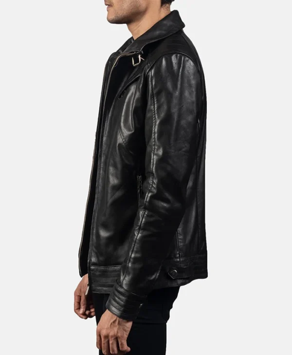 Legacy Black Leather Biker Jacket For Mens Side