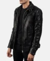 Legacy Black Leather Biker Jacket For Mens Zipper