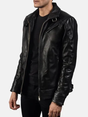 Legacy Black Leather Biker Jacket For Mens Zipper