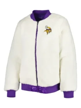 Lelah Minnesota Vikings White Sherpa Bomber Jacket